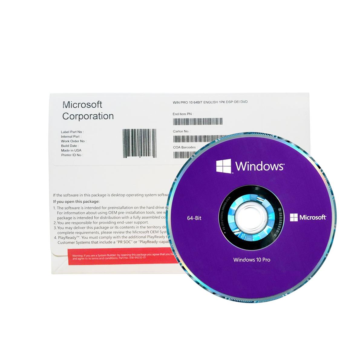 Microsoft Windows 10 Pro 64-bit, DVD - OEM